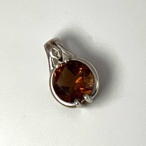 925 Sterling Silver Vintage Hong Kong Real Citrine Gemstone Slide Pendant